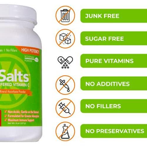 C-Salts Buffered Vitamin C Powder 4000mg - High Dose Vitamin Supplements, VIT C Energy Supplements, Bulk Supplements, Vitamin C for Sensitive Stomachs, Immunity Vitamins, Sick Care Package (8oz)