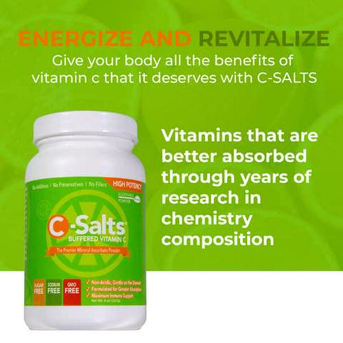C-Salts Buffered Vitamin C Powder 4000mg - High Dose Vitamin Supplements, VIT C Energy Supplements, Bulk Supplements, Vitamin C for Sensitive Stomachs, Immunity Vitamins, Sick Care Package (8oz)