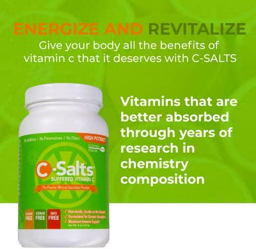 C-Salts Buffered Vitamin C Powder (1000mg - 4000mg), 43+ Servings, 0.5 lbs (8oz)