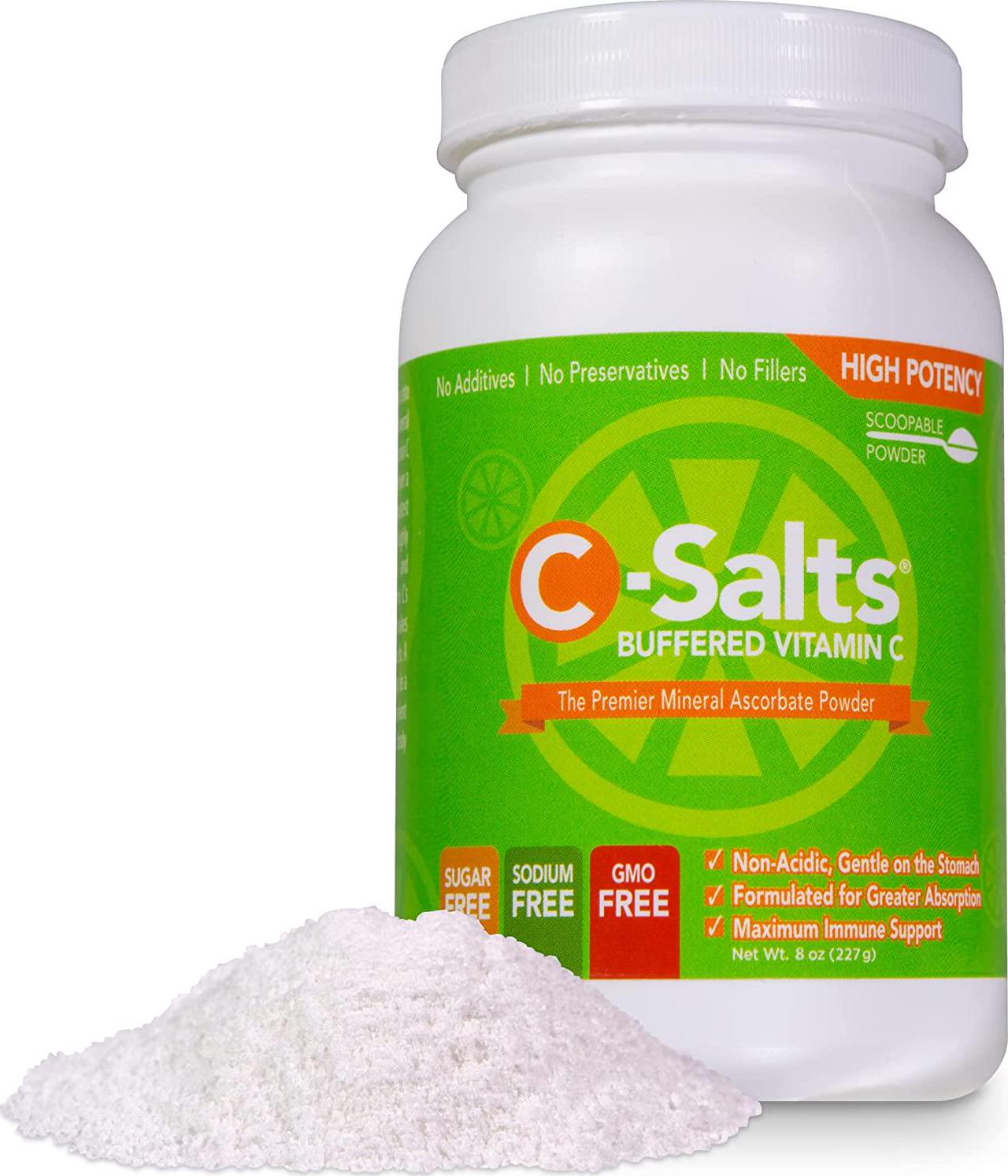 C-Salts Buffered Vitamin C Powder (1000mg - 4000mg), 43+ Servings, 0.5 lbs (8oz)