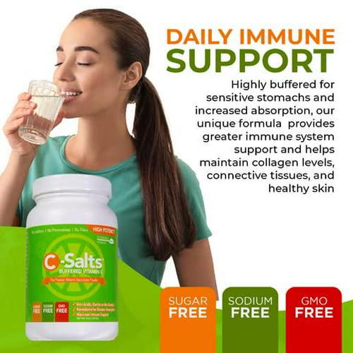 C-Salts Buffered Vitamin C Powder 4000mg - High Dose Vitamin Supplements, VIT C Energy Supplements, Bulk Supplements, Vitamin C for Sensitive Stomachs, Immunity Vitamins, Sick Care Package (8oz)
