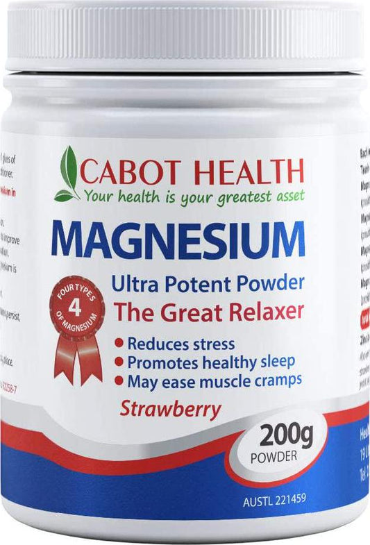 Cabot Health Magnesium Ultra Potent Powder, Strawberry, 200 Grams