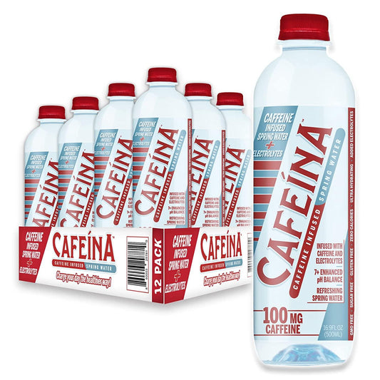 Cafeina - Caffeinated Spring Water (12 Pack) - 100mg Caffeine, Electrolytes, 7+ pH Balanced, Natural Energy Boost - Ultra Hydrating - Keto Friendly - Kosher - Pre-Workout Boost and Post-Workout Recovery