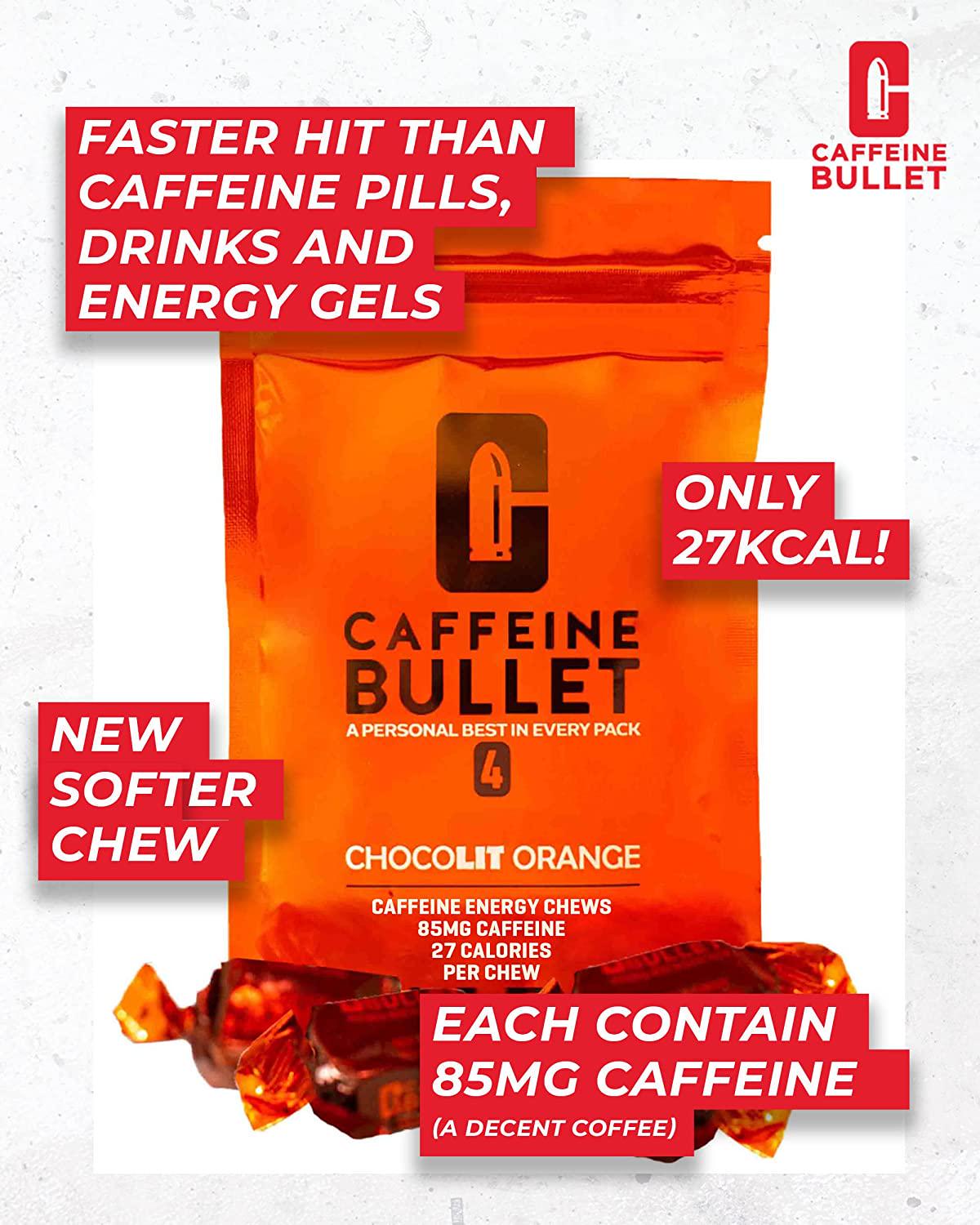Caffeine Bullet 16 Caffeine Gummies for Adults. Each 85mg Caffeine Chocolate Orange Energy Chews: - Faster Kick Than Running gels for a mid-Race, Cycling Caffeinated, chewable Energy Boost