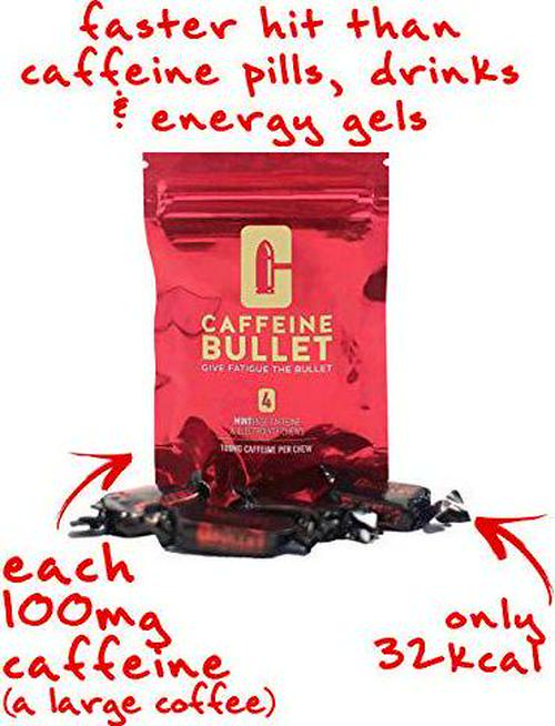Caffeine Bullet 4 Mint Caffeine Candies = 400mg Caffeine Kick, Faster Than Energy gels and Cycling Chews for a mid-Race Endurance Sports and Gaming Caffeinated Energy Boost