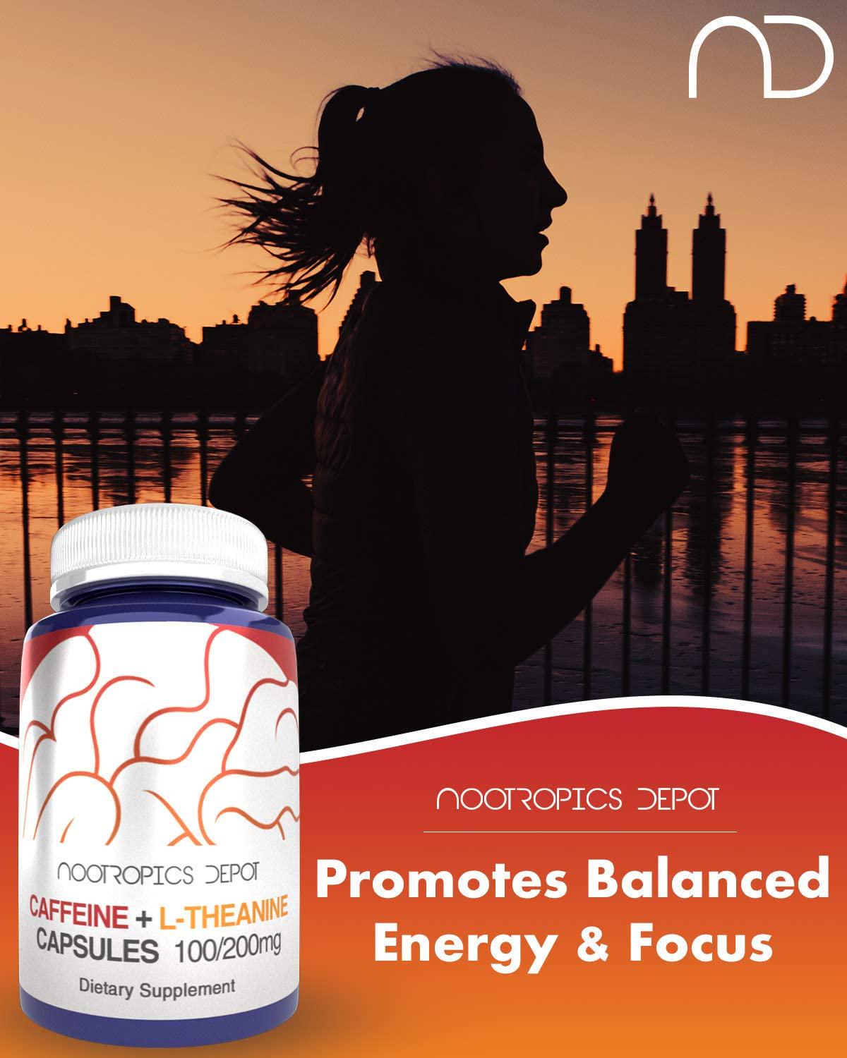 Caffeine L-Theanine Capsules | 180 Pills | Contains 100mg of Caffeine and 200mg of L-Theanine | Nootropic Brain Booster | Energy Supplement | Increase Mental Focus + Alertness | Tea Alternative