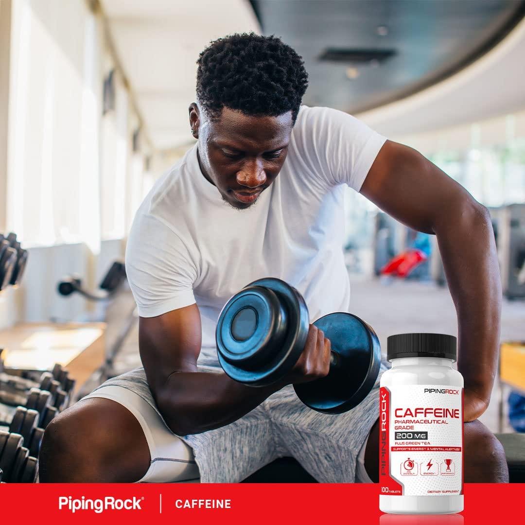 Caffeine Pills 200mg | 100 Tablets | Pre Workout Supplement | with Green Tea | by Piping Rock