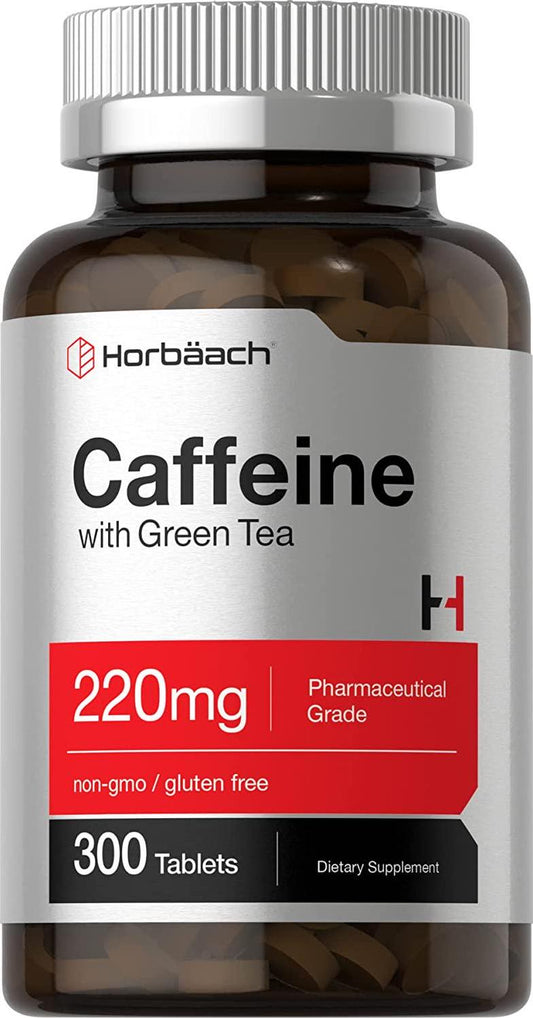 Caffeine Pills 200mg with Green Tea | 300 Tablets | Vegetarian, Non-GMO and Gluten Free | by Horbaach