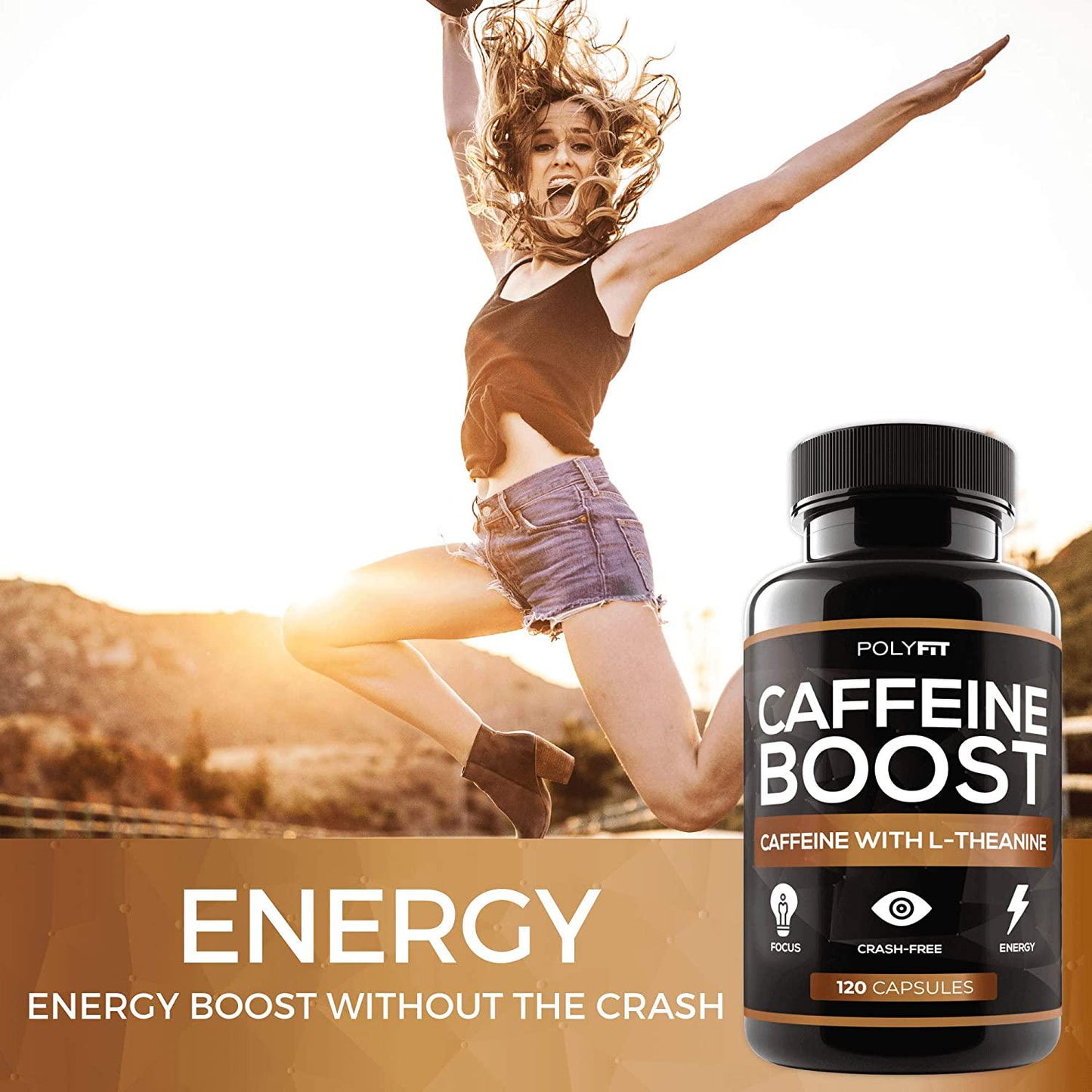Caffeine Pills with L-Theanine - 120 Capsules - Energy and Focus Supplement - 100mg Caffiene and 200 mg LTheanine Per Serving