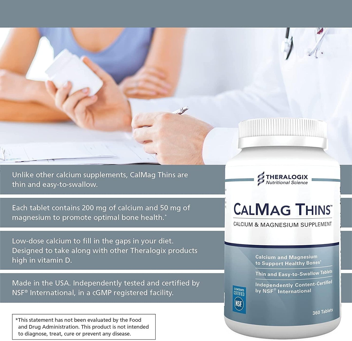 CalMag Thins Calcium Magnesium Supplement | Bone Health and Bone Strength Vitamin | 360 Tablets - Made in The USA and NSF Certified