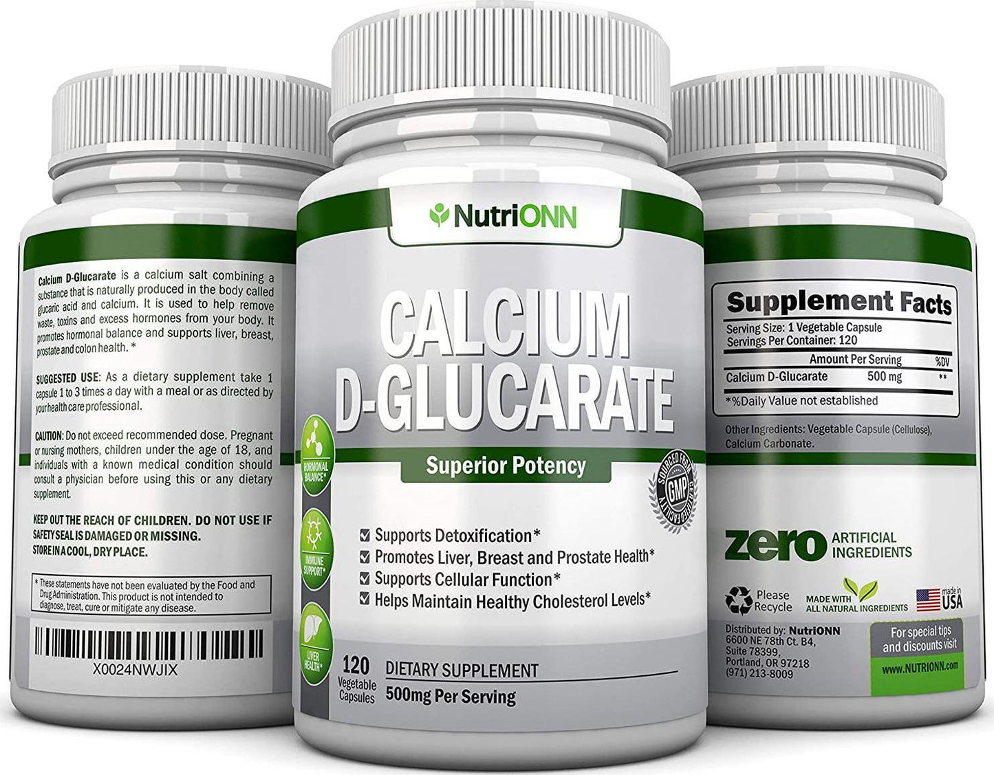 Calcium D-Glucarate - 500mg - 120 Vegetable Capsules - Superior Potency To Support Liver Detoxification, Estrogen Metabolism and Hormonal Balance- Helps With Weight Loss, Prostate, Breast and Colon Health