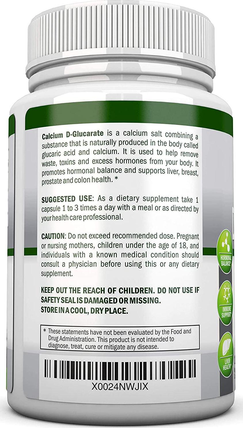 Calcium D-Glucarate - 500mg - 120 Vegetable Capsules - Superior Potency To Support Liver Detoxification, Estrogen Metabolism and Hormonal Balance- Helps With Weight Loss, Prostate, Breast and Colon Health