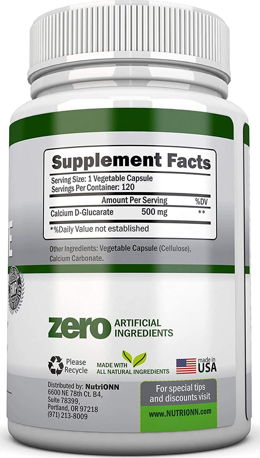 Calcium D-Glucarate - 500mg - 120 Vegetable Capsules - Superior Potency To Support Liver Detoxification, Estrogen Metabolism and Hormonal Balance- Helps With Weight Loss, Prostate, Breast and Colon Health