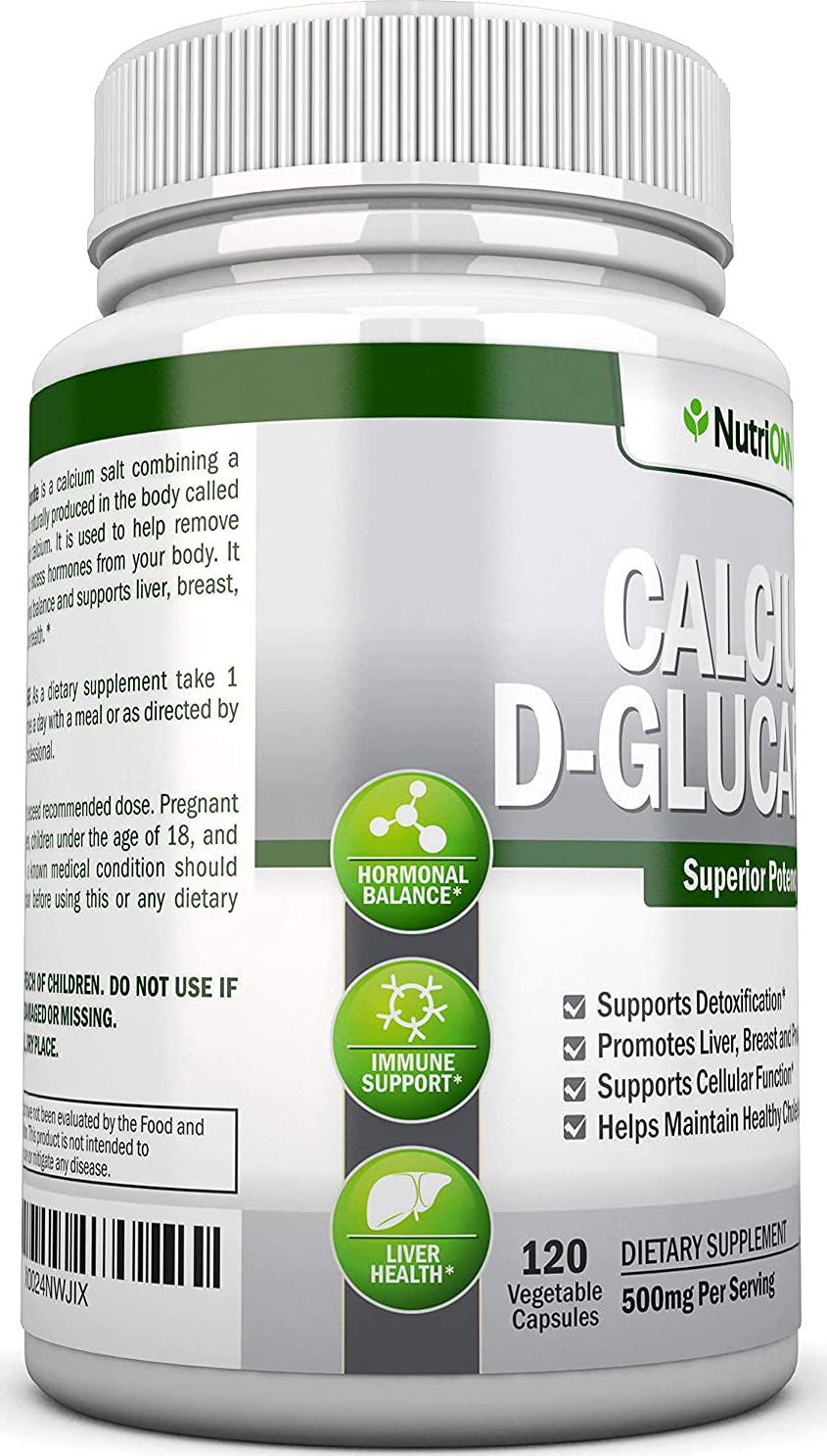Calcium D-Glucarate - 500mg - 120 Vegetable Capsules - Superior Potency To Support Liver Detoxification, Estrogen Metabolism and Hormonal Balance- Helps With Weight Loss, Prostate, Breast and Colon Health