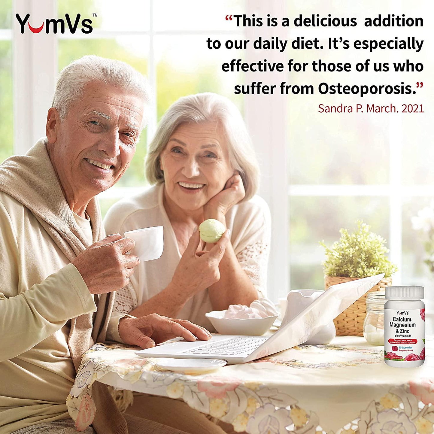 Calcium, Magnesium, Zinc and Vitamin D Gummies by YumVs | Calcium Supplement for Women and Men | Supports Bone Health + Nerve and Immune Function | Natural Raspberry Flavor Gummies - 90 Count