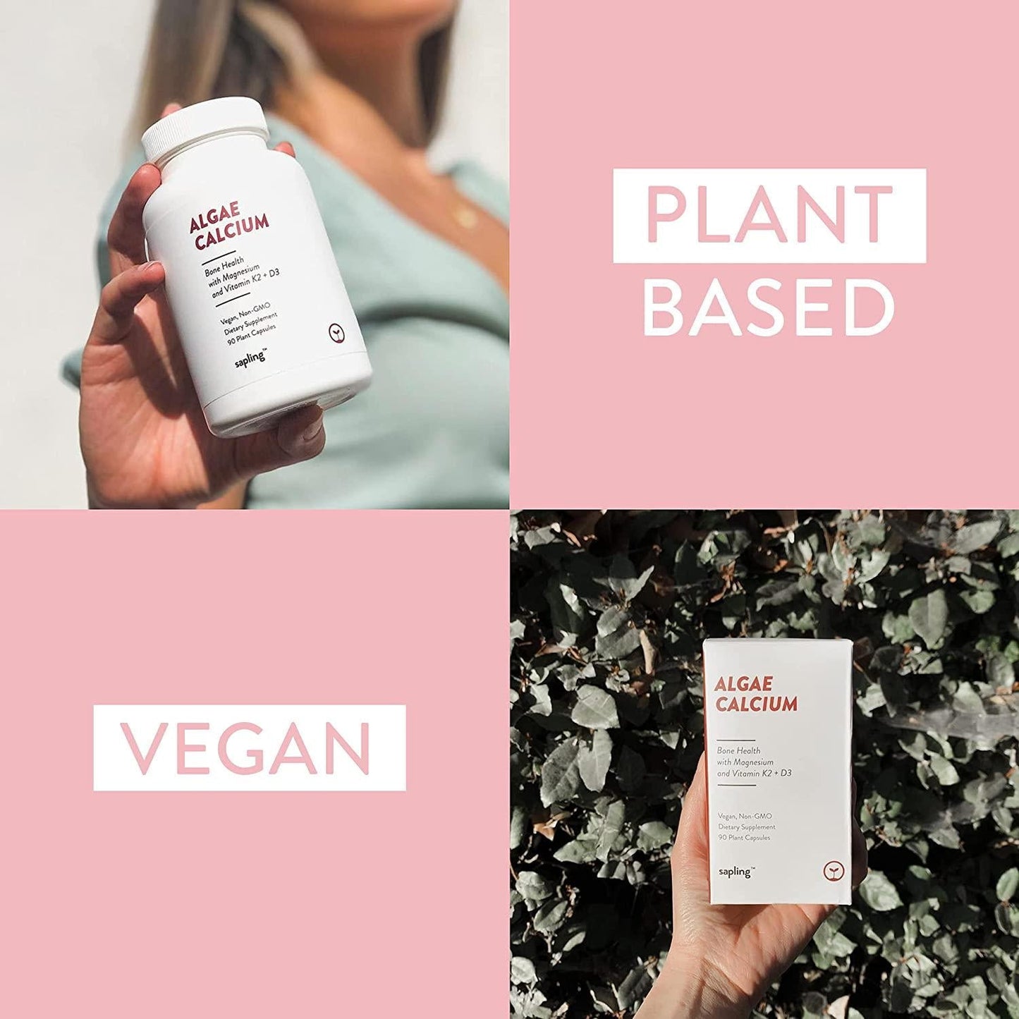 Calcium Supplement - Whole Food with Vitamin K2 and D3, Magnesium, Zinc, Boron, Mineral Complex. Sourced Sustainably from Red Algae. for Bone Strength and Support. Non-GMO and Vegan 90 Capsules.