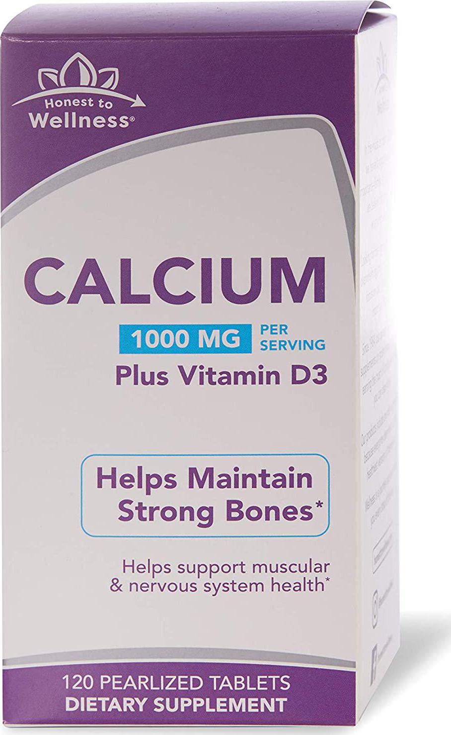 Calcium Supplement with Vitamin D3 - Bone Strength Support by Honest To Wellness for Muscular and Nervous System Health – 1000MG – 120 Count