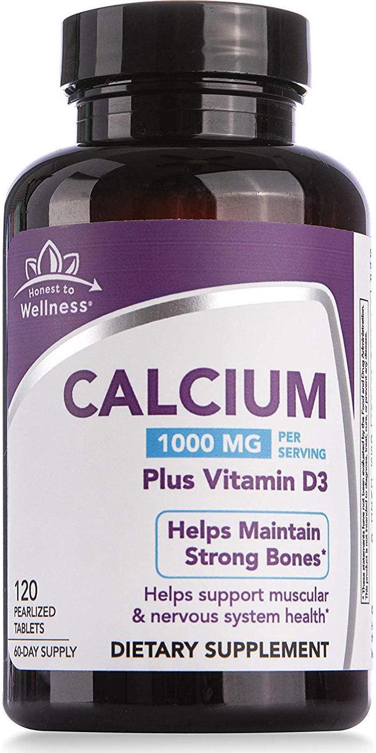 Calcium Supplement with Vitamin D3 - Bone Strength Support by Honest To Wellness for Muscular and Nervous System Health – 1000MG – 120 Count
