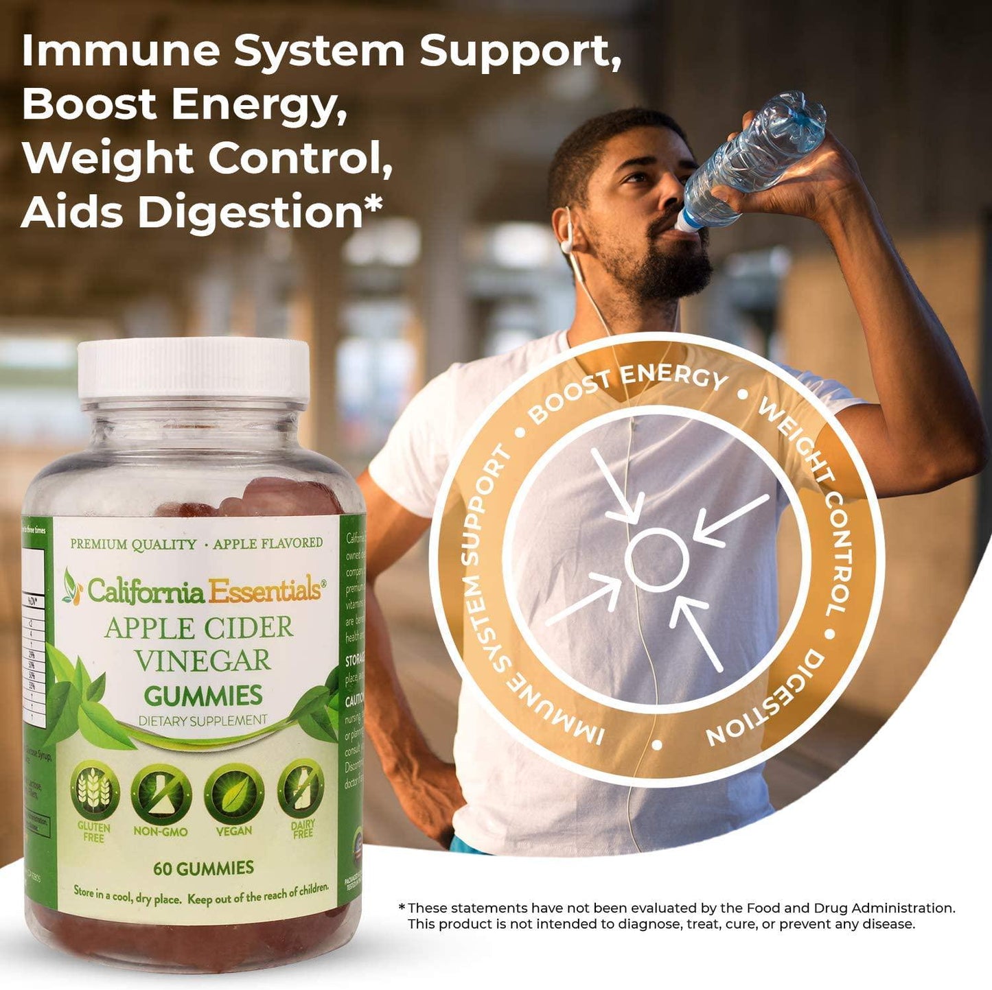 California Essentials Apple Cider Gummies | Supplements for Adult Immune Health Support, Maximum Strength | Detox with Pomegranate and Beet Juice| Vegan, Gluten and Dairy-Free 60 ACV Gummies