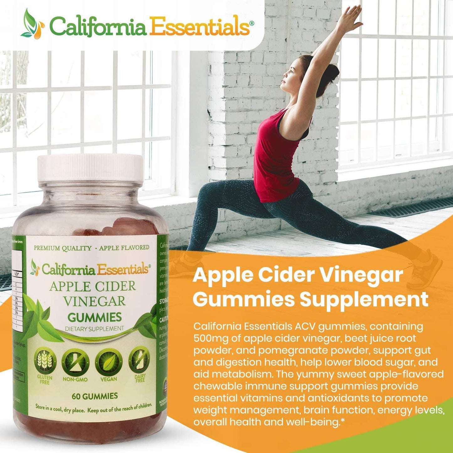California Essentials Apple Cider Gummies | Supplements for Adult Immune Health Support, Maximum Strength | Detox with Pomegranate and Beet Juice| Vegan, Gluten and Dairy-Free 60 ACV Gummies