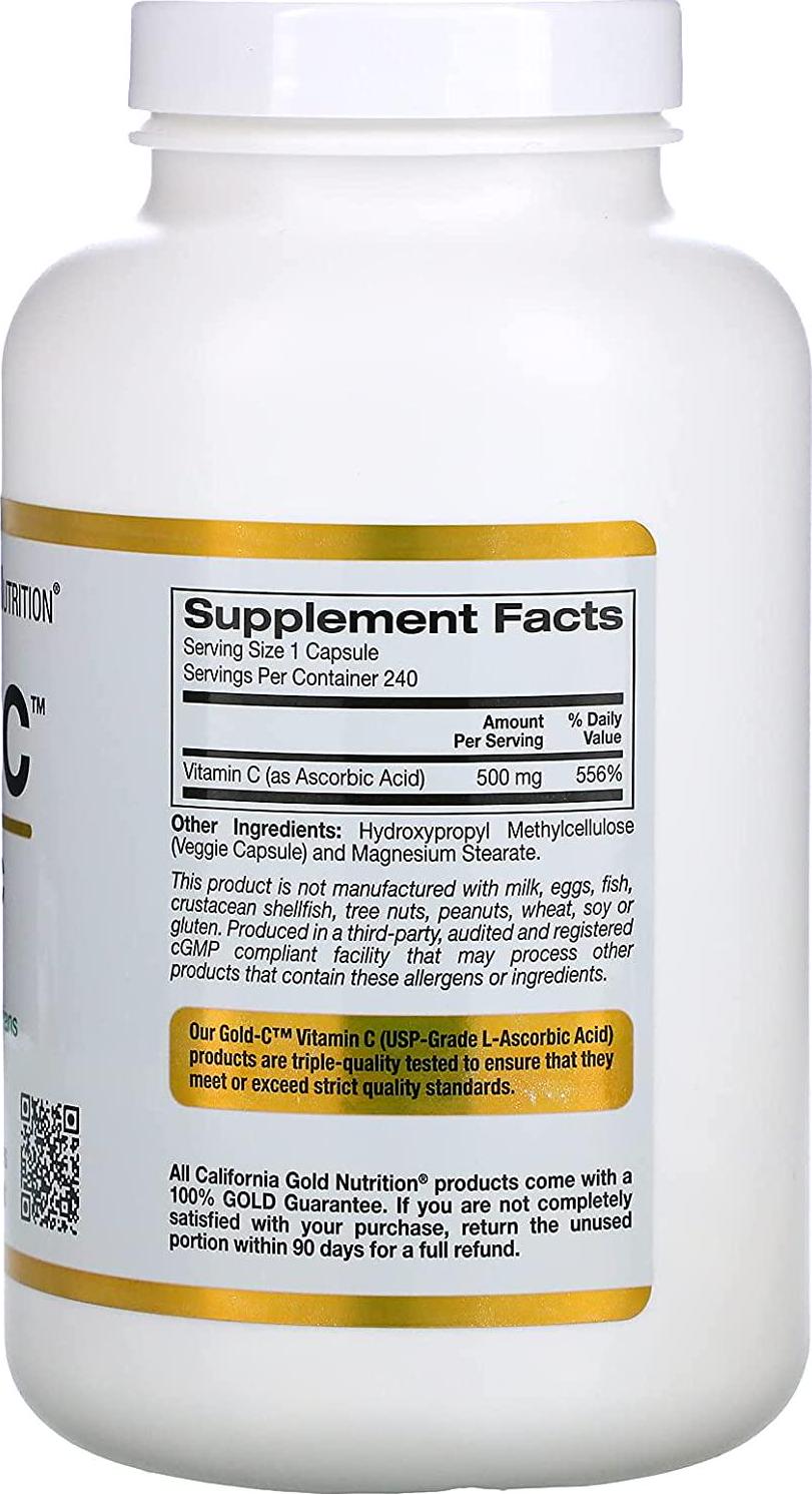 California Gold Nutrition Gold C Vitamin C 500 mg 240 Veggie Caps