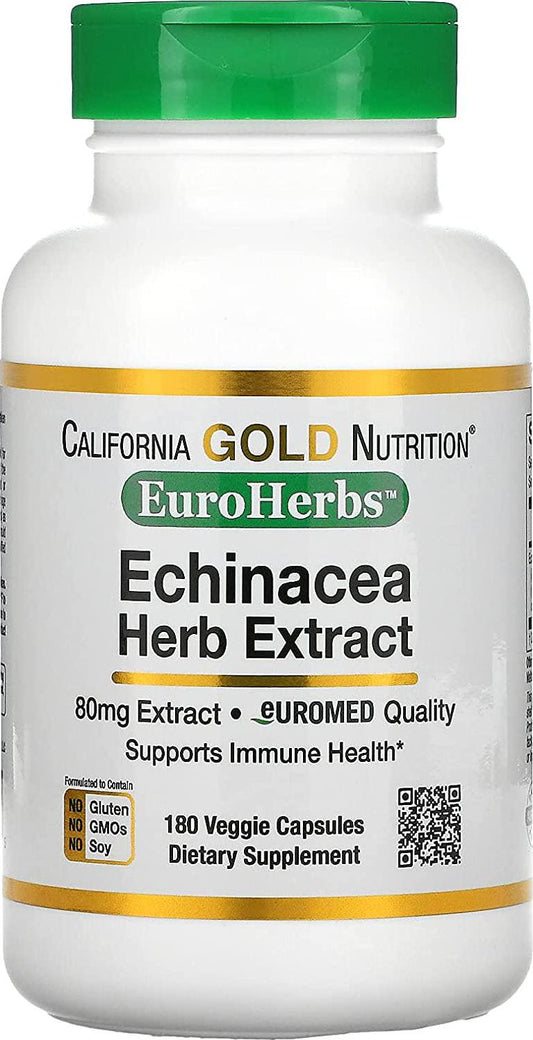 California Gold Nutrition EuroHerbs, Echinacea Herb Extract, 80 mg, 180 Veggie Capsules