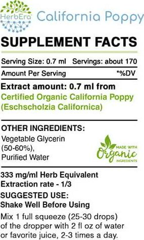 California Poppy B120 Alcohol-Free Herbal Extract Tincture, Super-Concentrated Organic California Poppy (Eschscholzia Californica) 4 fl oz