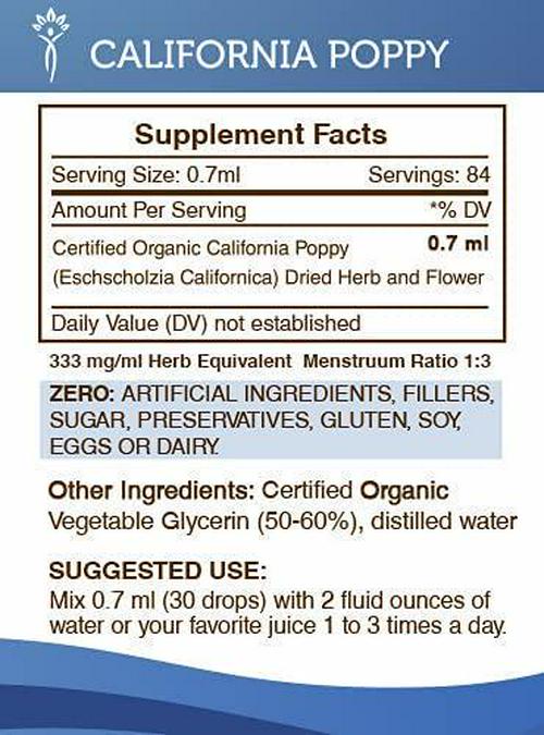 California Poppy Tincture Alcohol-Free Extract, Organic California Poppy Eschscholzia May Relieve Muscle Cramps and Headaches 2 oz