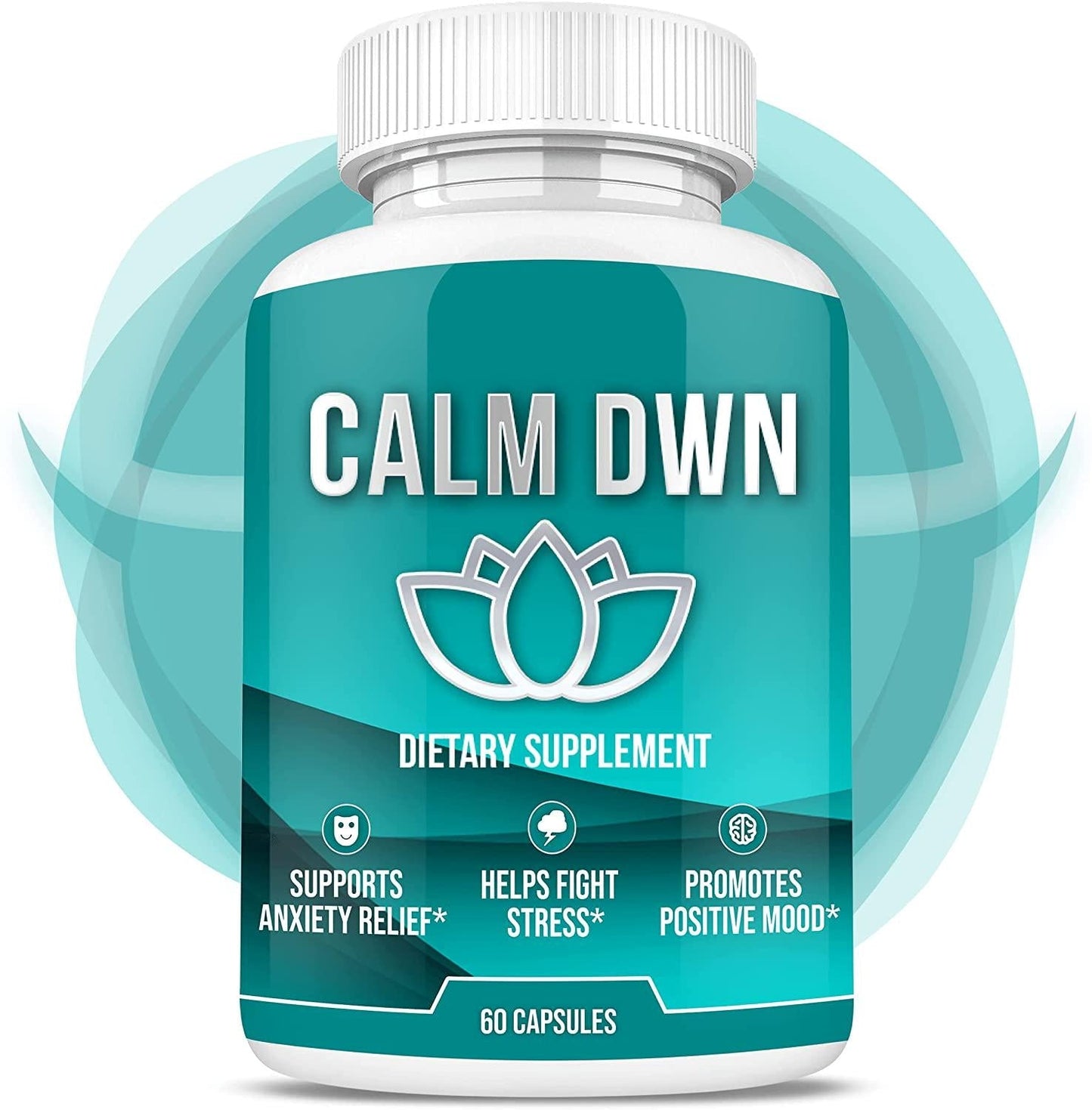 CalmDwn Supplement | Natural Stress and Anti Anxiety Support | Positive Mood Boost Calming Mind and Nervous System | Non GMO w/Lemon Balm, L-Theanine, 5-HTP, Passionflower, Skullcap, Vitamin B6 (60 ct)