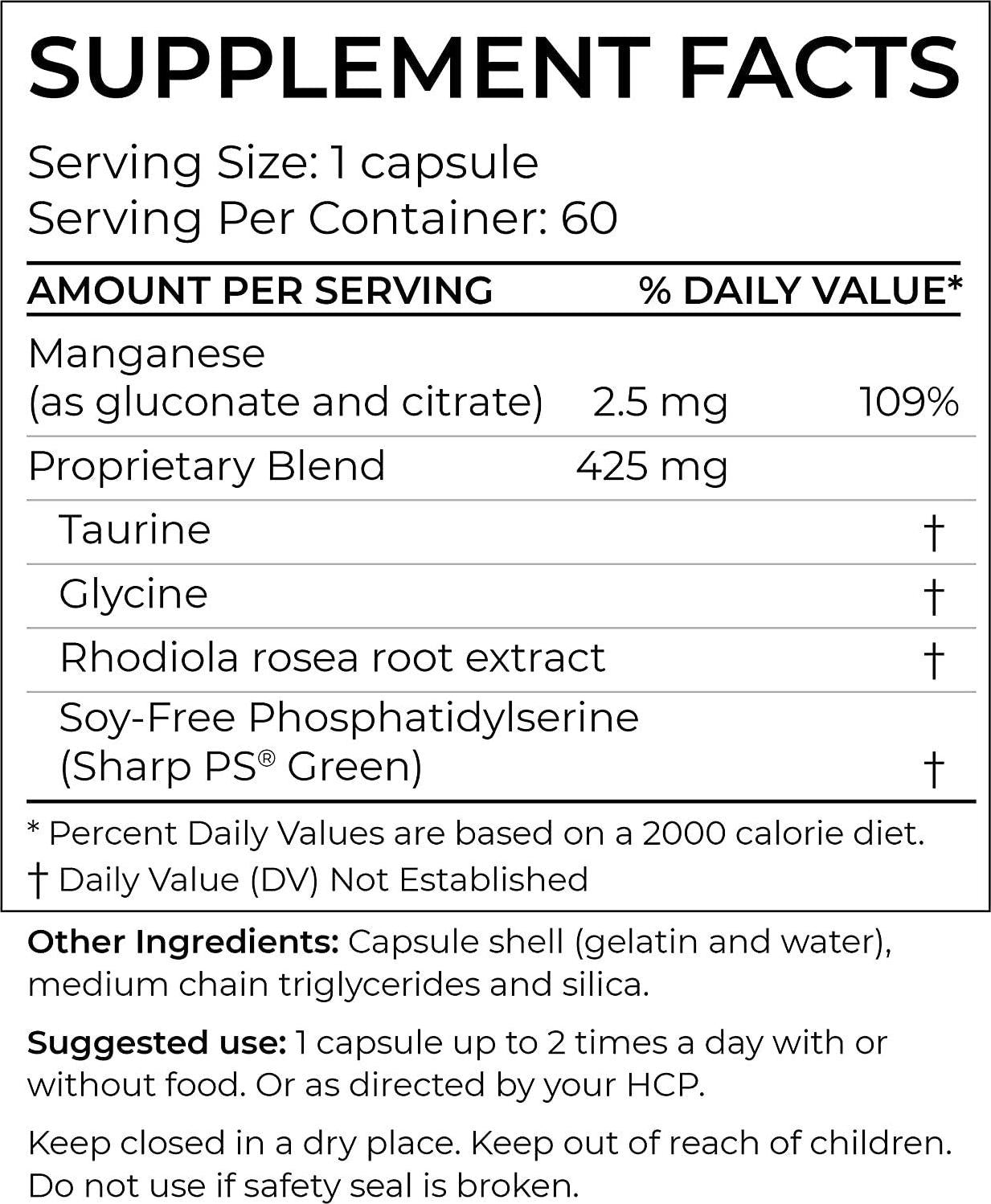 Calm - Stress Relief Supplement 60 Capsules | Mood Booster | Rhodiola + Taurine |Central Nervous System Support | Calming Amino Acids and Adaptogens |Stress Relief and Everyday Calm by BodyBio