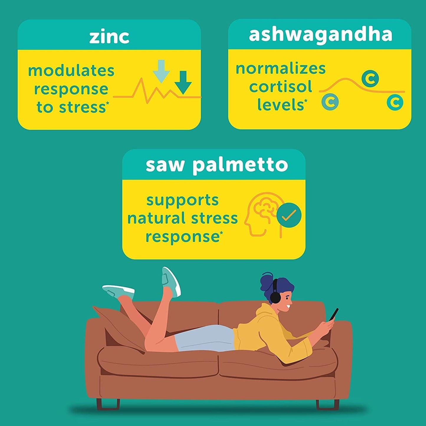 Calmable Stress Relief for Teens - Feel Happy, Calm, Focused and Relaxed and The Most Vibrant You - with Zinc, Ashwagandha, and Saw Palmetto - Anti Stress Support Vitamin Supplement - 60 Gummies