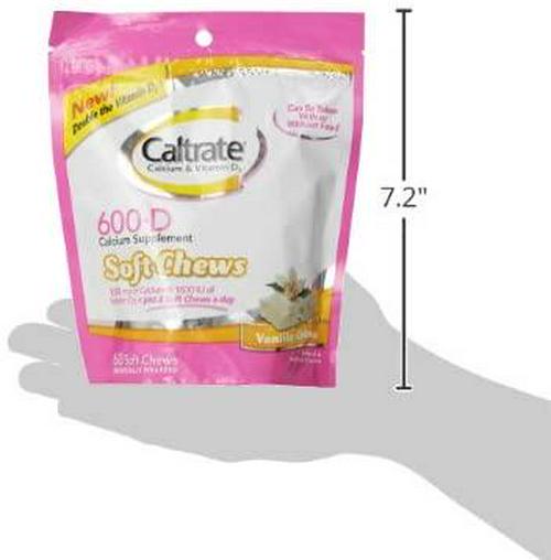 Caltrate 600+D3 Calcium and Vitamin D3 Supplement (Vanilla Creme Flavor, 60-Count Soft Chews)
