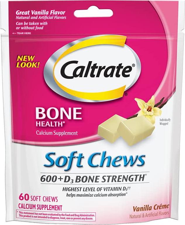 Caltrate 600+D3 Calcium and Vitamin D3 Supplement (Vanilla Creme Flavor, 60-Count Soft Chews)