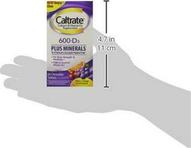 Caltrate Calcium and Vitamin D3 Supplement 600+D3 Plus Minerals Chewable Tablet, 600mg (Cherry, Orange, and Fruit Punch Flavors, 60 Count)