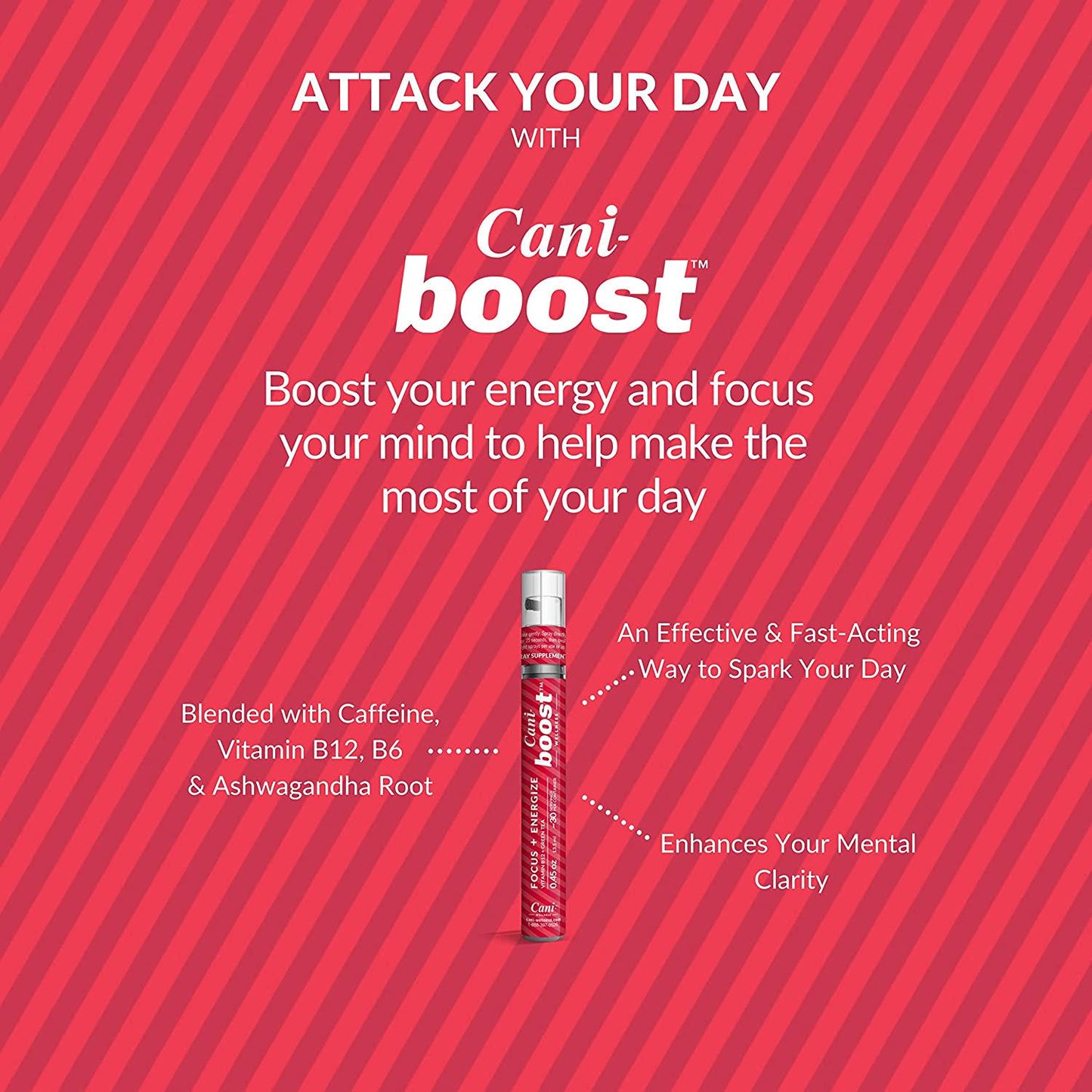 Can-i Boost 30 Servings Fast-Acting Oral Spray, Focus + Energy Supplement, Stay Awake, Brain Boost, Memory, Clarity and Concentration, Vitamin B12, B6 Supplement, Ashwagandha, Caffeine, Vegan Sugar Free