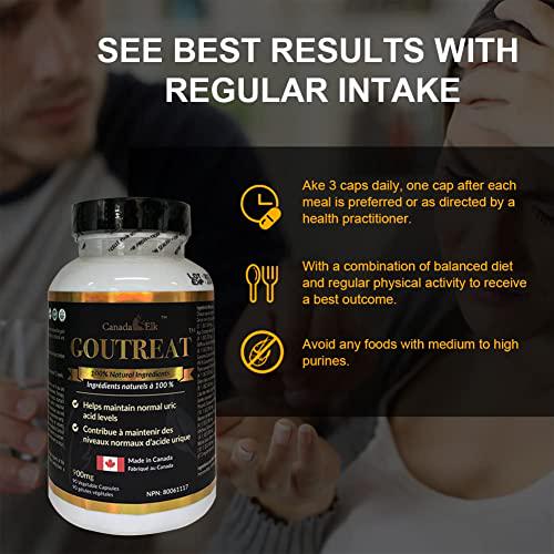 Canada Elk Goutreat - Canada's #1 Uric Acid Cleanser, Relieve The Pain and Inflammation Associated with Gout, 12 Natural Proven Ingredients, 90 Vegetarian Capsules