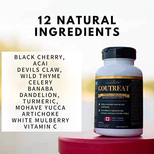 Canada Elk Goutreat - Canada's #1 Uric Acid Cleanser, Relieve The Pain and Inflammation Associated with Gout, 12 Natural Proven Ingredients, 90 Vegetarian Capsules