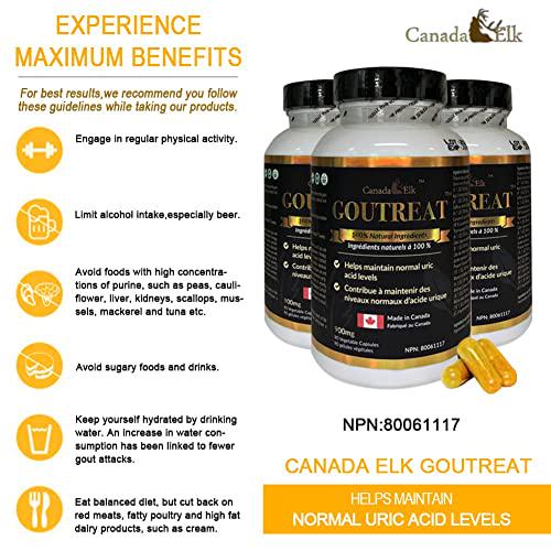 Canada Elk Goutreat - Canada's #1 Uric Acid Cleanser, Relieve The Pain and Inflammation Associated with Gout, 12 Natural Proven Ingredients, 90 Vegetarian Capsules