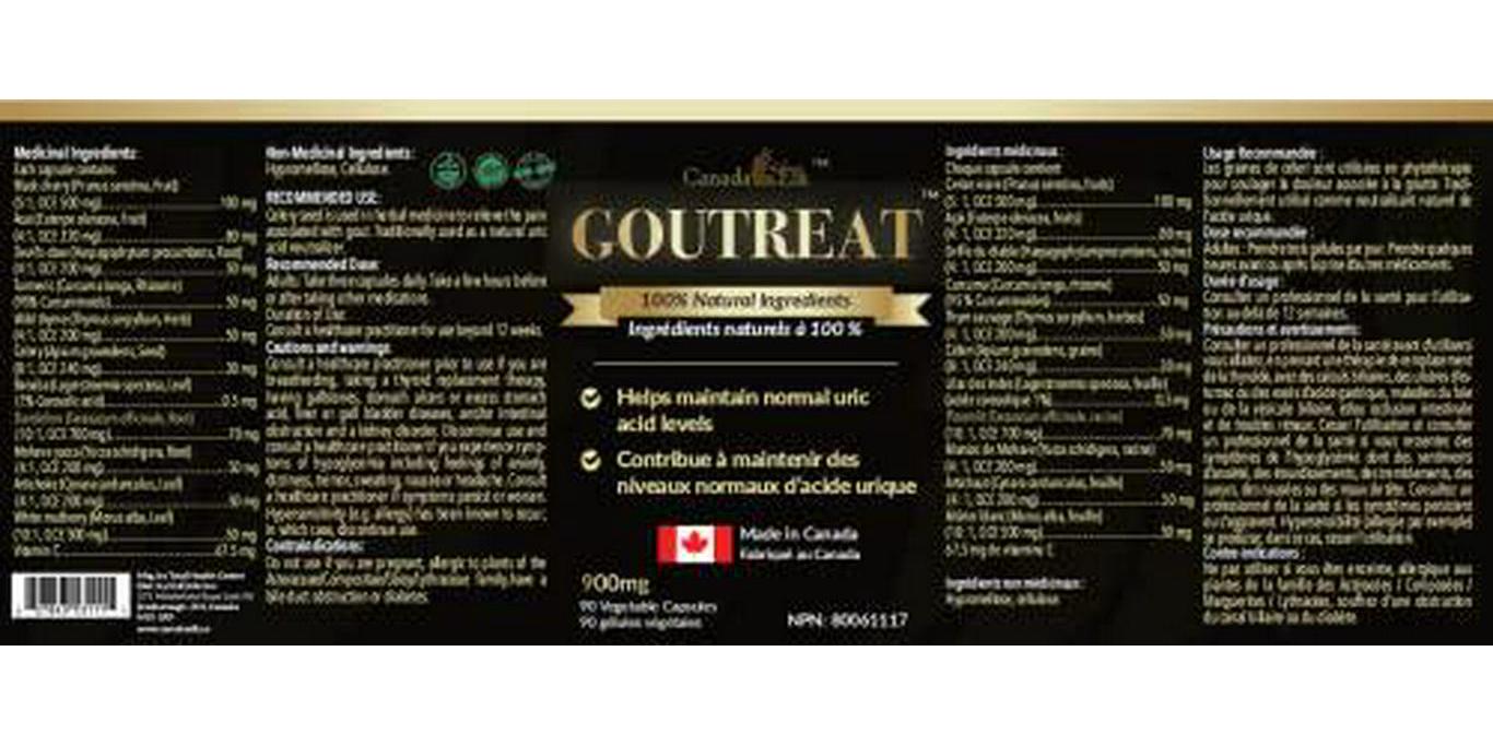 Canada Elk Goutreat - Canada's #1 Uric Acid Cleanser, Relieve The Pain and Inflammation Associated with Gout, 12 Natural Proven Ingredients, 90 Vegetarian Capsules