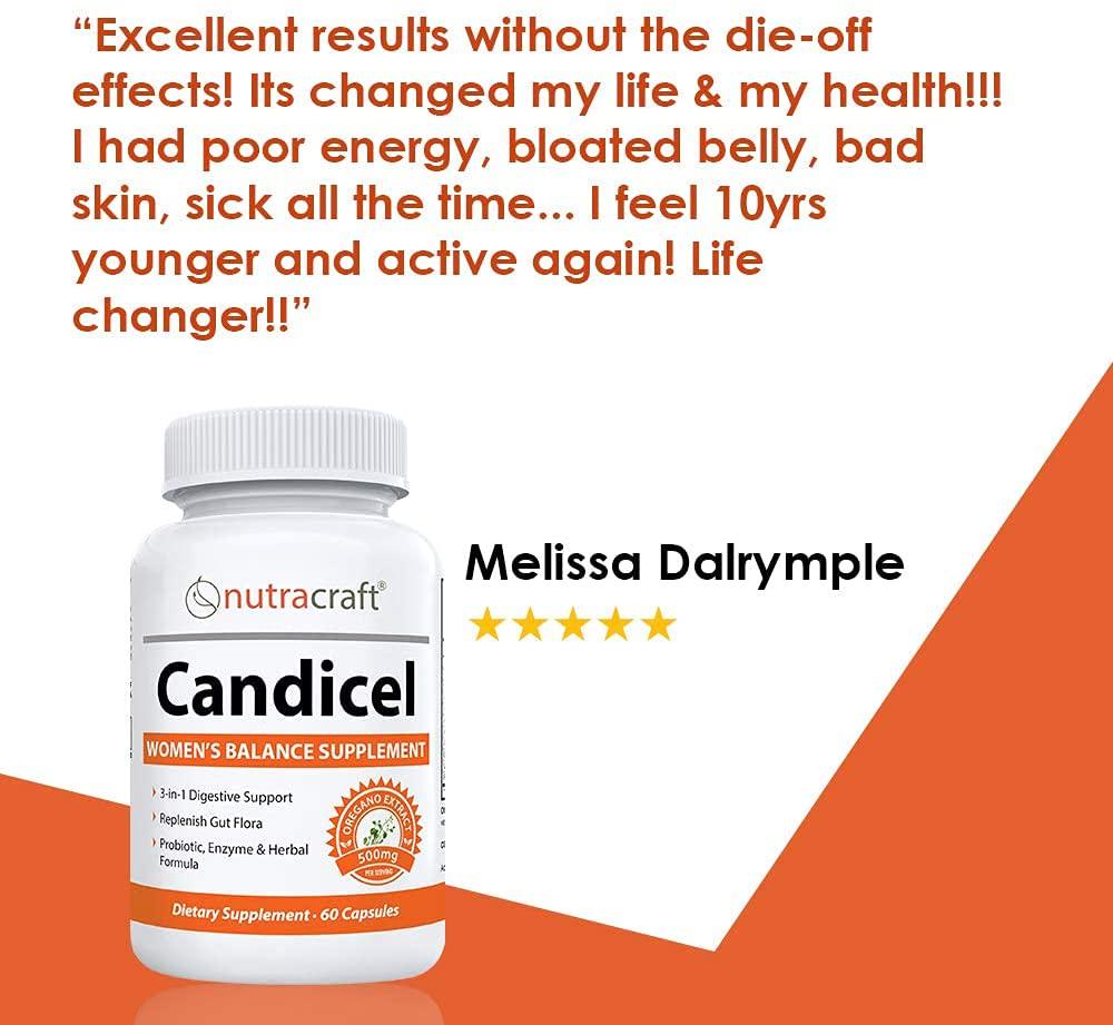 Candicel Intestinal Flora Supplement | Overgrowth Support with Caprylic Acid, Oregano, Wormwood, Black Walnut, Cellulase and Acidophilus for Women’s Balance | Non-GMO | 1-Month Supply