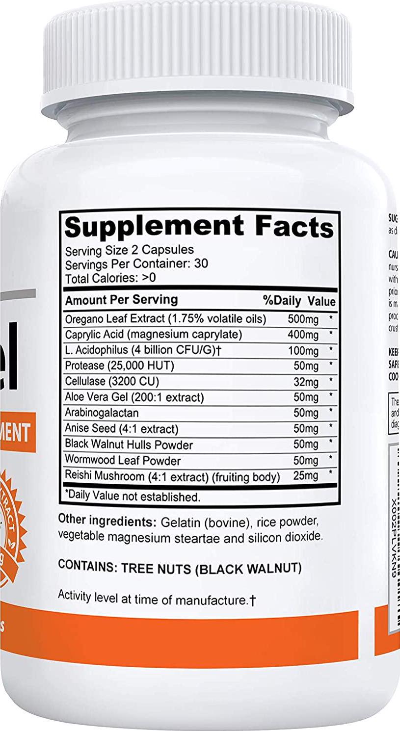 Candicel Intestinal Flora Supplement | Overgrowth Support with Caprylic Acid, Oregano, Wormwood, Black Walnut, Cellulase and Acidophilus for Women’s Balance | Non-GMO | 1-Month Supply
