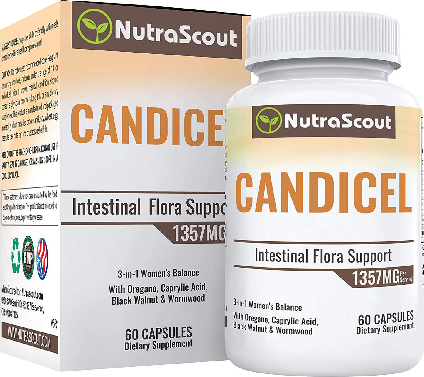 Candicel Women’s Balance Complex | 3-in-1 Extra Strength Intestinal Flora Support | Caprylic Acid, Oregano Oil, Digestive Enzymes and Probiotics | Women’s Health and Flora Balance | 60 Capsules