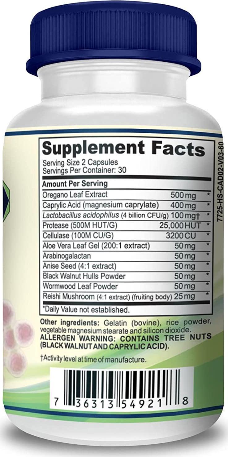 Candida Cleanse Support and Detox with Natural Herbs, probiotics and Oregano Oil. Extra Strength Candida Supplements for Men and Women.
