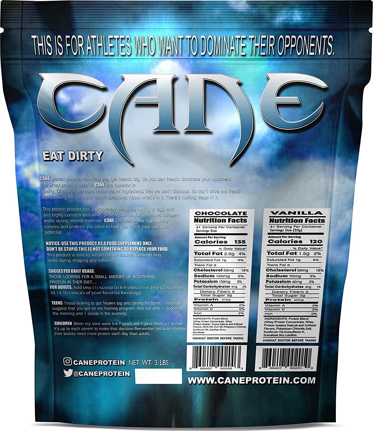 Cane Protein - Vanilla Whey Powdered Drink Mix Used by Professional Athletes - 3 LBS (41 Servings)