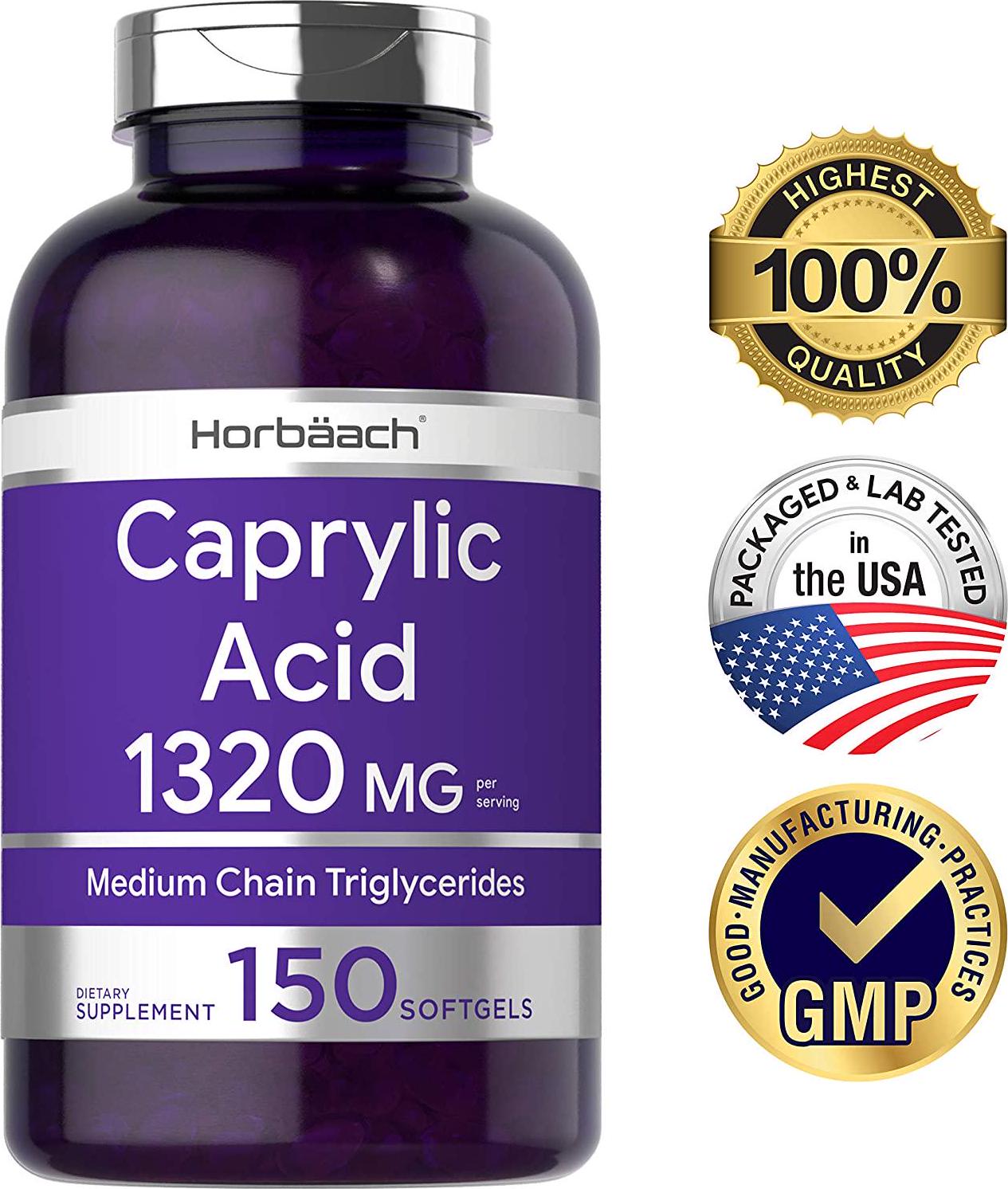 Caprylic Acid 1320 mg | 150 Softgel Capsules | from MCT Oil | Non-GMO, Gluten Free Supplement | by Horbaach