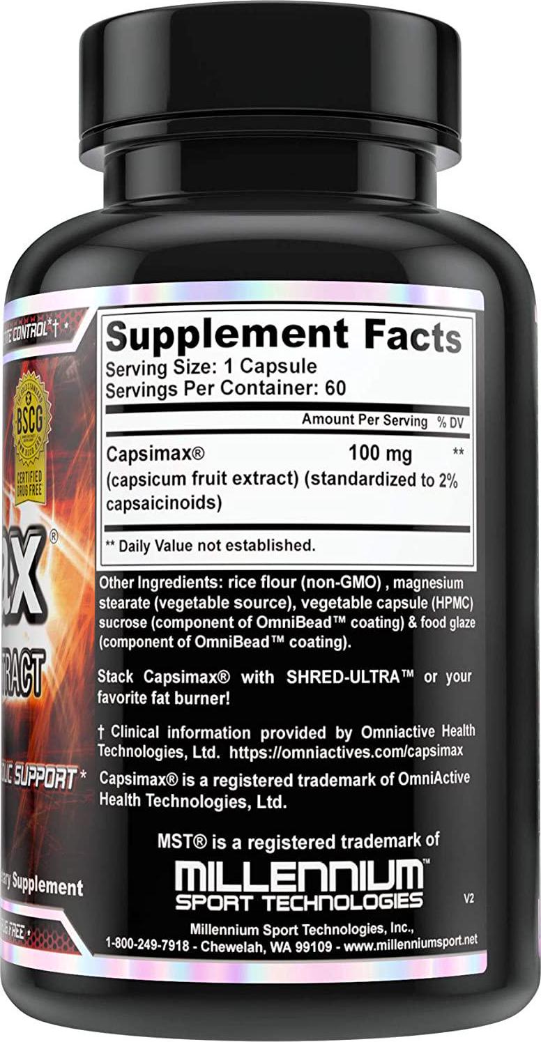 Capsimax Supplement 100mg V Capsules, 60 Servings by MST - Clinically Dosed Weight Management, Thermogenic, Appetite Control, Calorie Burning, Metabolic Health, Stimulant Free. BSCG Certified