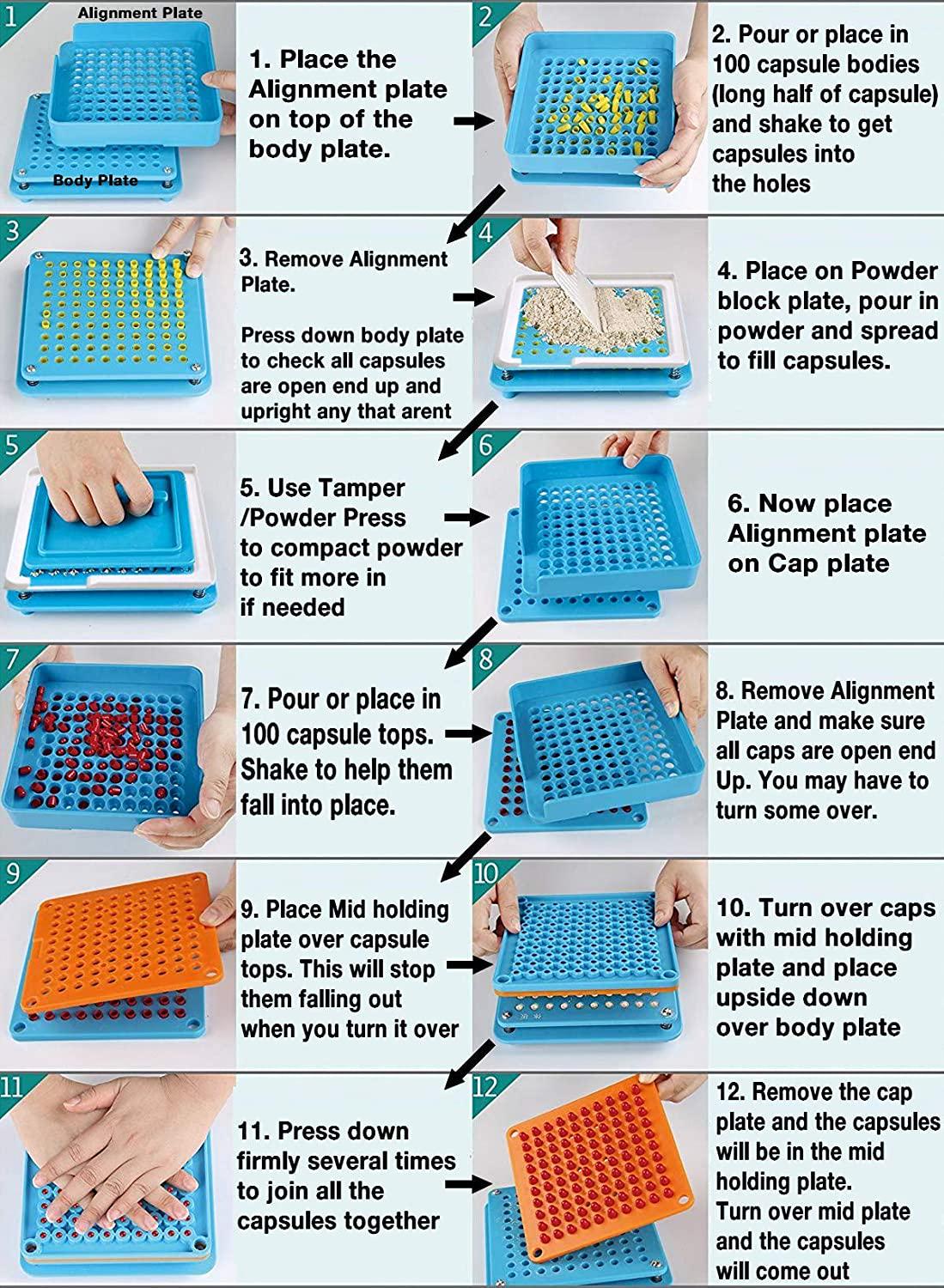Capsule Machine Size 00 (Large) - 100 Holes Empty Capsules Filler with Tamper Supplements Filling Vitamin Pill