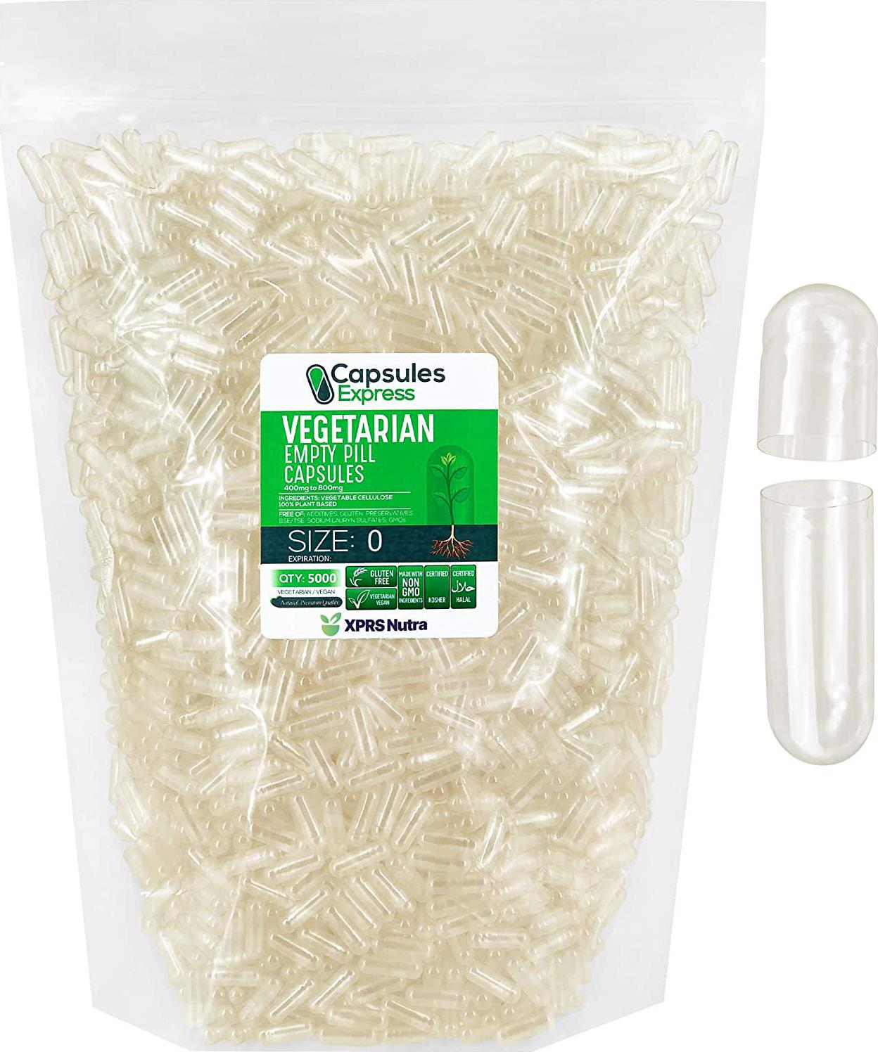 Capsules Express- Size 0 Clear Empty Vegan Capsules - Gluten-Free Vegetarian/Vegetable Pill Capsule - DIY Powder Filling (5000)
