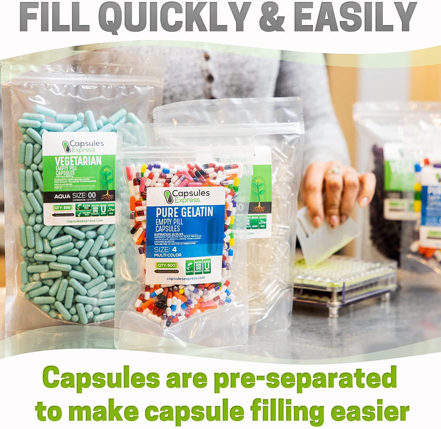 Capsules Express- Size 3 Black and Red Empty Gelatin Capsules- Kosher Certified - Gluten-Free Pure Bovine Gelatin Pill Capsule - DIY Powder Filling (500)