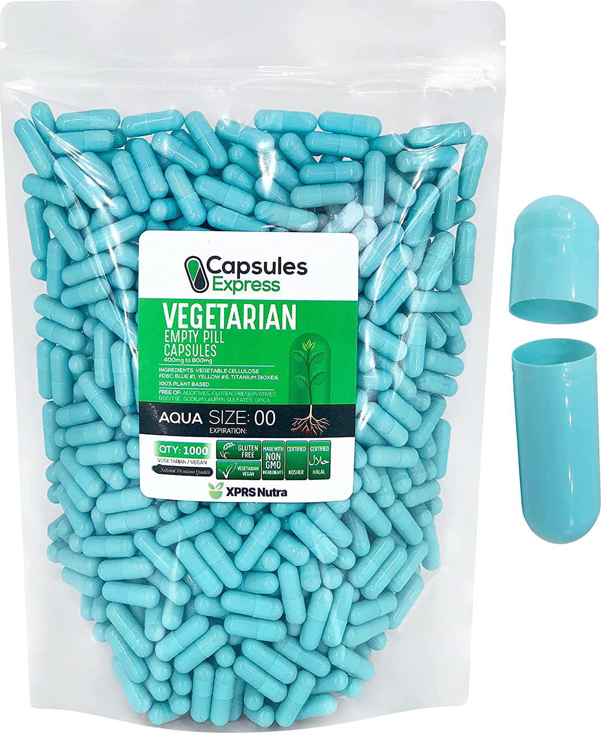 Capsules Express- Size 00 Aqua Empty Vegan Capsules - Gluten-Free Vegetarian/Vegetable Pill Capsule - DIY Powder Filling (1000)
